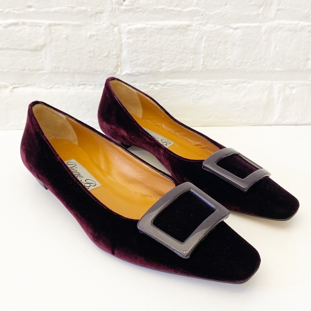 Diane‎ B. || Paris Buckle Shoes Velvet Flats Burgundy 39